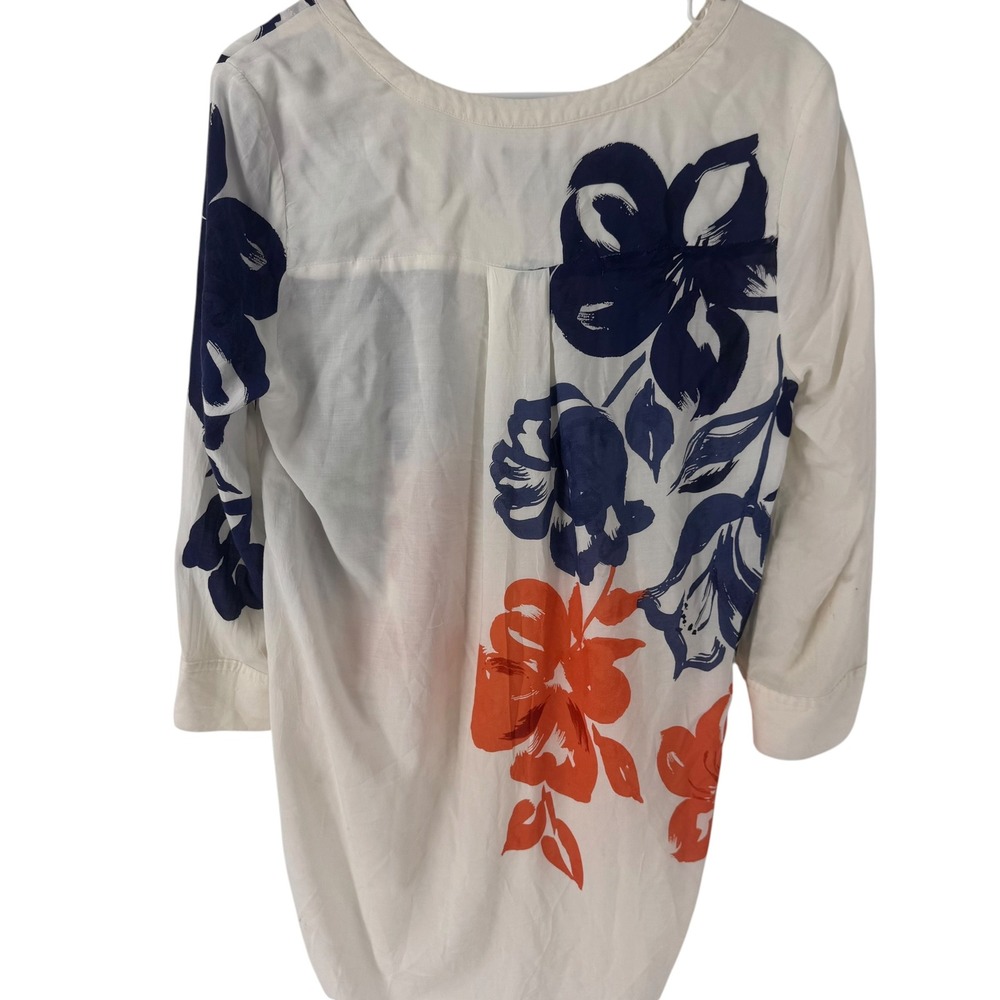 Maeve Anthropologie Womens Floral Pleated Split Neck 3/4 Sleeve Rayon Blouse 10 - Picture 3 of 9